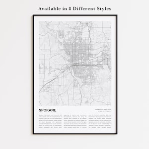 Spokane Map Print, Spokane Travel Map, Spokane Wall Decor Art, Spokane Washington, Housewarming Gift