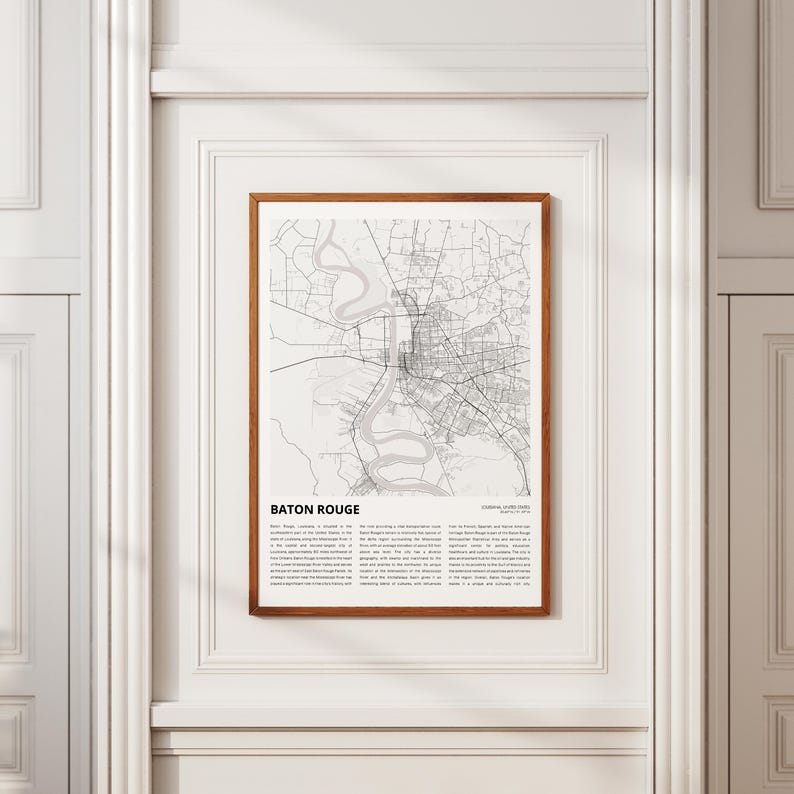 Baton Rouge Map Print, Baton Rouge Travel Map, Baton Rouge Wall Decor