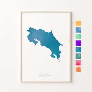 Carte aquarelle du Costa Rica, impression pastel du Costa Rica, art minimal du Costa Rica, art mural Costa Rica, impression carte du Costa Rica, cadeau de pendaison de crémaillère