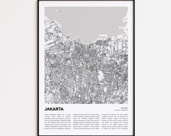 Jakarta Map Print, Jakarta Travel Map, Jakarta Wall Decor Art, Jakarta , Housewarming Gift