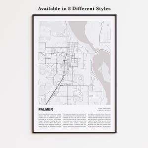 Impresión de mapa de Palmer, mapa de viaje de Palmer, arte de decoración de pared de Palmer, Palmer Alaska, regalo de inauguración de la casa