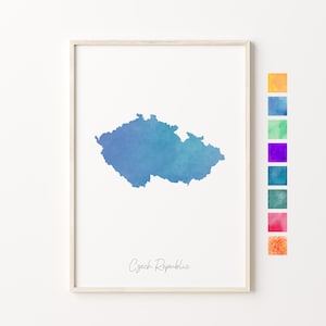Carte aquarelle de la République tchèque, impression pastel de la République tchèque, art minimal, art mural de la République tchèque, cadeau de pendaison de crémaillère de la République tchèque