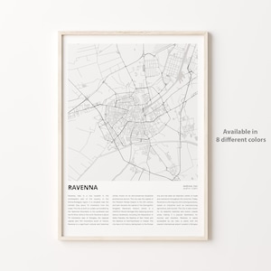 Impresión de mapa de Rávena, mapa de viaje de Rávena, arte de decoración de pared de Rávena, Rávena Rávena, regalo de inauguración de la casa