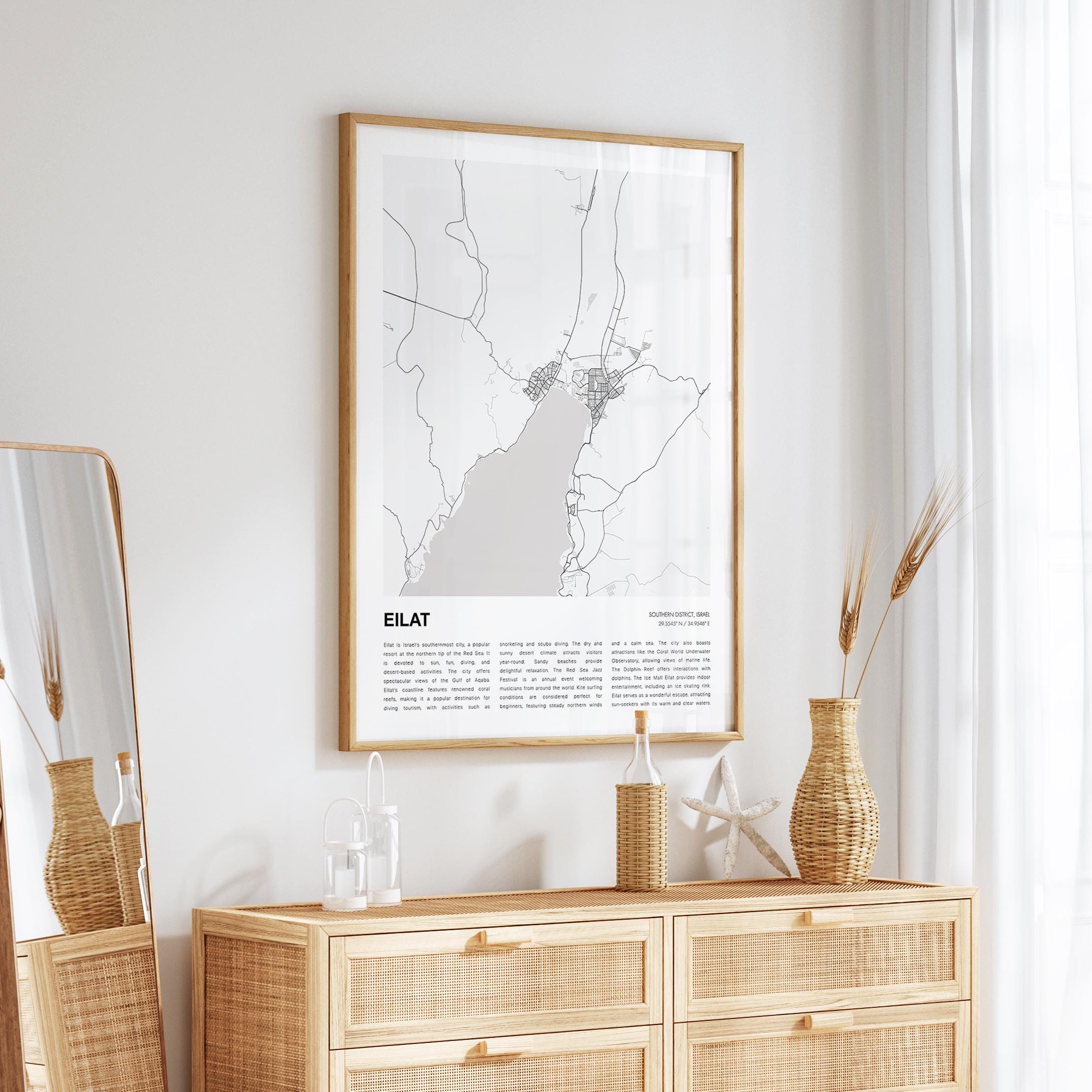 Eilat Map Print, Eilat Travel Map, Eilat Wall Decor Art, Eilat Southern ...