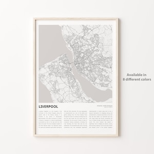 Liverpool Map Print, Liverpool Travel Map, Liverpool Wall Decor Art, Liverpool England, Housewarming Gift