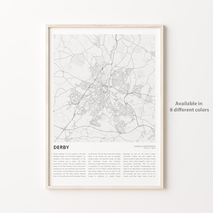 Impresión de mapa de Derby, mapa de viaje de Derby, arte de decoración de pared de Derby, Derby Inglaterra, regalo de inauguración de la casa