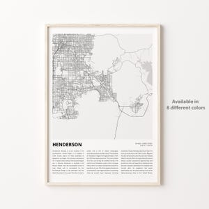 Henderson-kaartafdruk, Henderson-reiskaart, Henderson-muurdecoratiekunst, Henderson Nevada, housewarmingcadeau