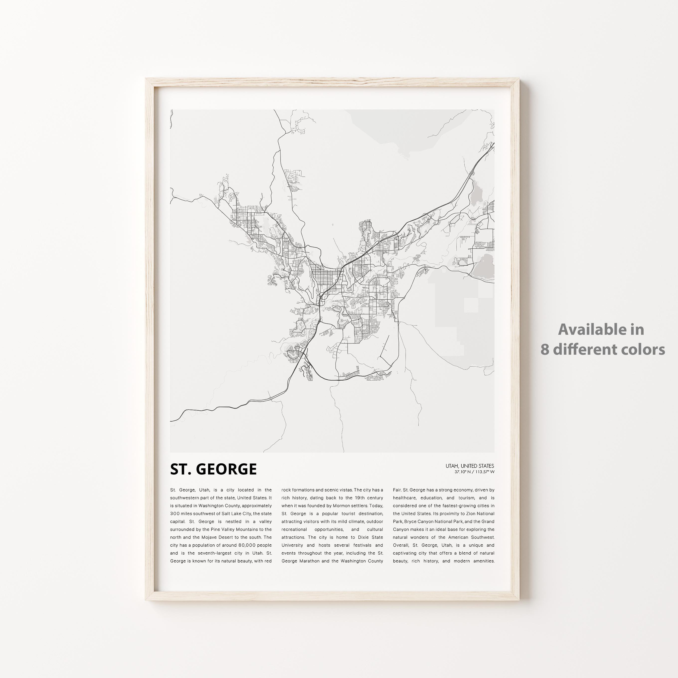 St. George Map Print, St. George Travel Map, St. George Wall Decor Art, St. George Utah, Housewarming Gift