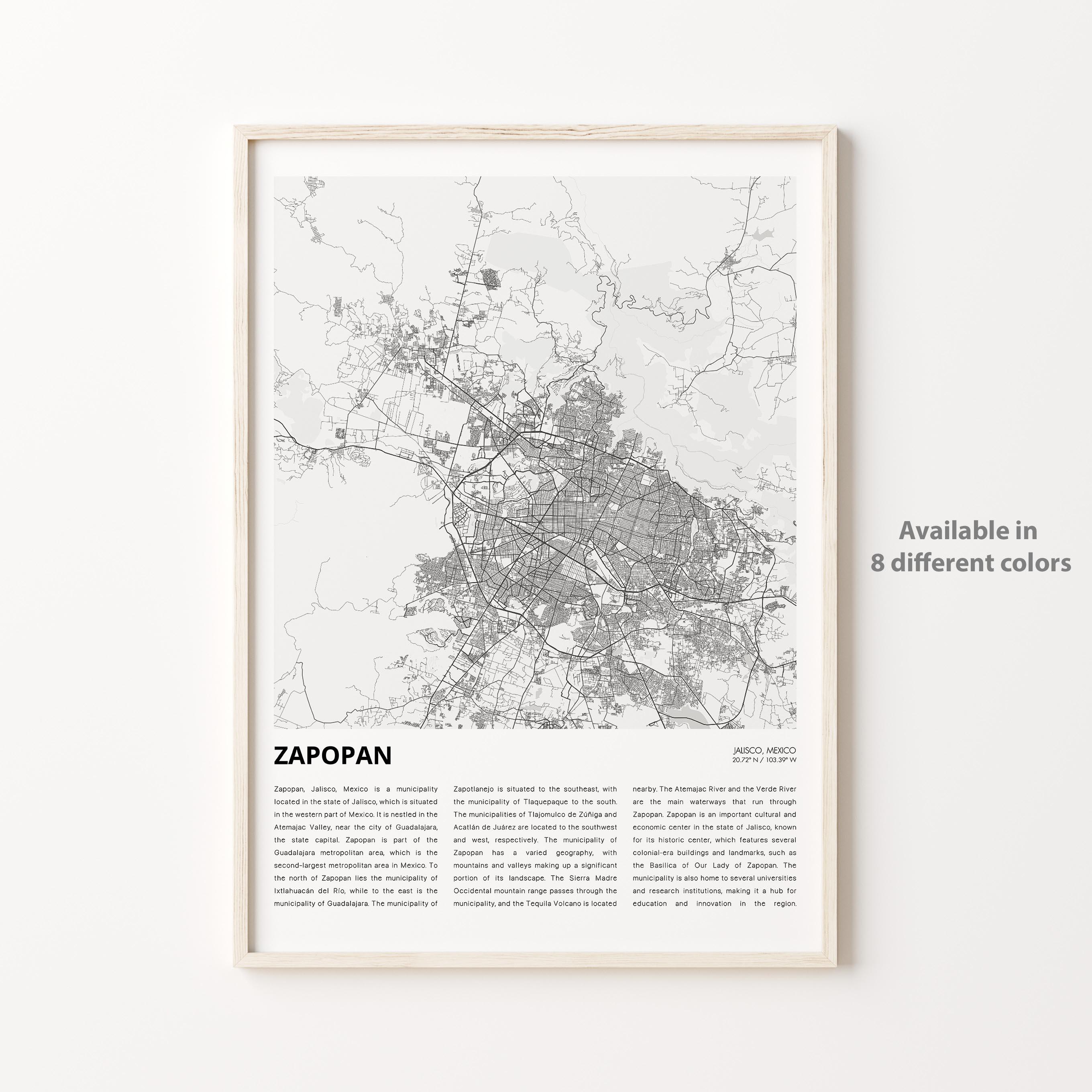 Zapopan Map Print, Zapopan Travel Map, Zapopan Wall Decor Art, Zapopan Jalisco, Housewarming Gift