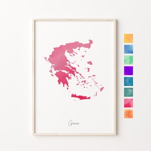 Griechenland Aquarell Karte, Griechenland Pastell Druck, Griechenland Minimal Kunst, Griechenland Wandkunst, Griechenland Karte Druck, Einweihungsparty Geschenk, Griechenland Landkarte