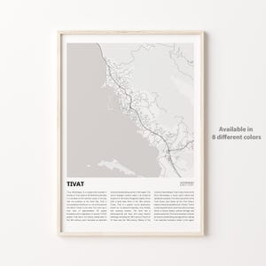 Impresión de mapa de Tivat, mapa de viaje de Tivat, arte de decoración de pared de Tivat, Tivat, regalo de inauguración de la casa