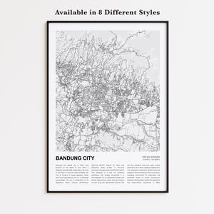 Impression de carte de la ville de Bandung, carte de voyage de la ville de Bandung, art déco murale de la ville de Bandung, ville de Bandung Java ouest, carte personnalisée cadeau de pendaison de crémaillère