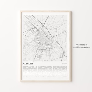 Impression de carte d'Albacete, carte de voyage d'Albacete, art déco murale d'Albacete, Albacete Albacete, affiche de carte cadeau de pendaison de crémaillère, impression minimale