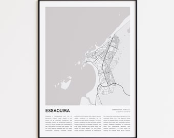 Essaouira Map Print, Essaouira Travel Map, Essaouira Wall Decor Art, Essaouira Marrakesh-Safi, Housewarming Gift