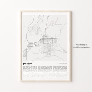 Impression de carte Jackson, carte de voyage Jackson, art mural Jackson, Jackson Wyoming, cadeau de pendaison de crémaillère