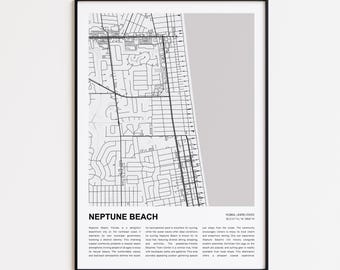 Neptune Beach Map Print, Neptune Beach Travel Map, Neptune Beach Wall Decor Art, Neptune Beach Florida, Housewarming Gift