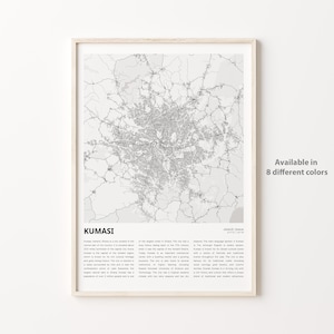 Kumasi Map Print, Kumasi Travel Map, Kumasi Wall Decor Art, Kumasi Ashanti, Housewarming Gift