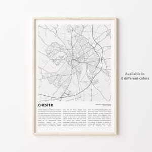 Chester-kaartafdruk, Chester-reiskaart, Chester-muurdecoratiekunst, Chester Engeland, housewarmingcadeau