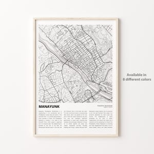 Impresión de mapas de Manayunk, Mapa de viaje de Manayunk, Arte de decoración de pared de Manayunk, Manayunk Pensilvania, Regalo de bienvenida