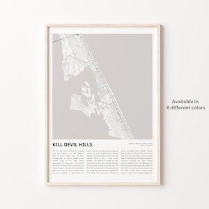 Kill Devil Hills Karte Druck, Kill Devil Hills Reisekarte, Kill Devil Hills Wanddekorkunst, Kill Devil Hills North Carolina, Einweihungsgeschenk