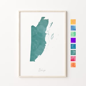 Belize Aquarell Karte, Belize Pastell Druck, Belize Minimal Kunst, Belize Wandkunst, Belize Karte Druck, Housewarming Geschenk, Belize Wandkunst