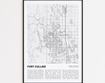 Fort Collins Map Print, Fort Collins Travel Map, Fort Collins Wall Decor Art, Fort Collins Colorado, Housewarming Gift