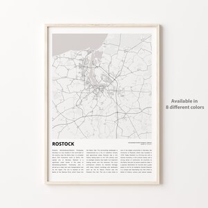Impresión de mapa de Rostock, mapa de viaje de Rostock, arte de decoración de pared de Rostock, Rostock Mecklemburgo-Pomerania Occidental, regalo de inauguración de la casa