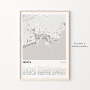 Santos Map Print, Santos Travel Map, Santos Wall Decor Art, Santos São Paulo, Housewarming Gift