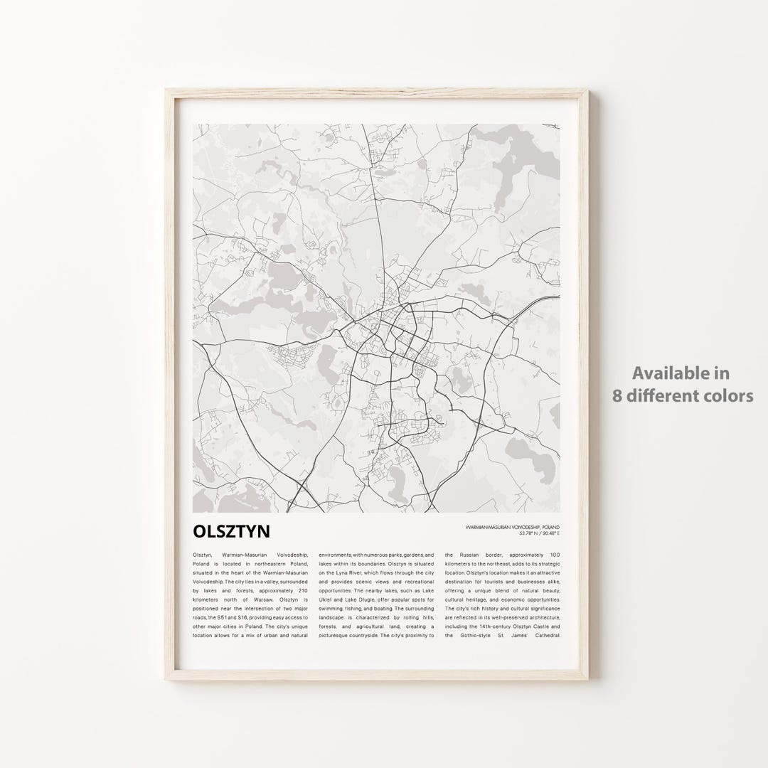 Olsztyn Map Print, Olsztyn Travel Map, Olsztyn Wall Decor Art, Olsztyn ...