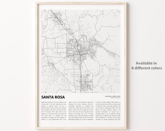 Santa Rosa Map Print, Santa Rosa Travel Map, Santa Rosa Wall Decor Art, Santa Rosa California, Housewarming Gift