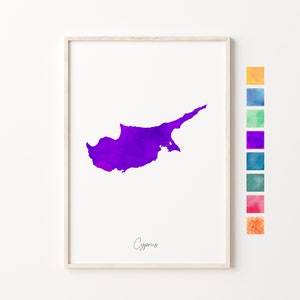 Zypern Aquarell Karte,Zypern Pastell Print,Zypern Minimal Art,Zypern Wandkunst,Zypern Karte Druck, Housewarming Geschenk,Zypern bunte Karte