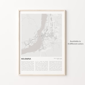 Impresión de mapa de Kelowna, mapa de viaje de Kelowna, arte de decoración de pared de Kelowna, Kelowna Columbia Británica, regalo de inauguración de la casa