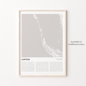 Captiva-kaartafdruk, Captiva-reiskaart, Captiva-muurdecoratiekunst, Captiva Florida, housewarmingcadeau