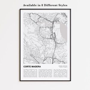 Corte Madera Map Print, Corte Madera Travel Map, Corte Madera Wall Decor Art, Corte Madera California, Housewarming Gift