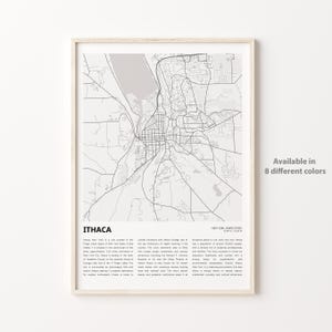 Ithaca-kaartafdruk, Ithaca-reiskaart, Ithaca-muurdecoratiekunst, Ithaca New York, housewarmingcadeau