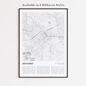 Mapa impreso de Bathurst, Mapa turístico de Bathurst, Arte decorativo de pared de Bathurst, Bathurst, Nueva Gales del Sur, Póster personalizado con mapa, Regalo ideal para inauguración de casa