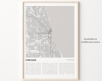 Chicago Map Print, Chicago Travel Map, Chicago Wall Decor Art, Chicago Illinois, Housewarming Gift