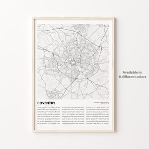 Coventry Map Print, Coventry Travel Map, Coventry Wall Decor Art, Coventry England, Housewarming Gift