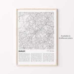 Dudley-kaartafdruk, Dudley-reiskaart, Dudley-muurdecoratiekunst, Dudley Engeland, housewarmingcadeau