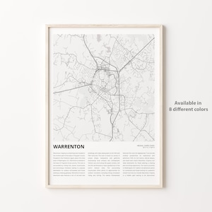 Warrenton Map Print, Warrenton Travel Map, Warrenton Wall Decor Art, Warrenton Virginia, Housewarming Gift