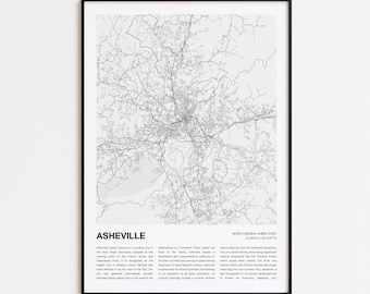 Stampa della mappa di Asheville, mappa turistica di Asheville, decorazione murale di Asheville, Asheville, Carolina del Nord, poster con mappa personalizzata come regalo di inaugurazione della casa