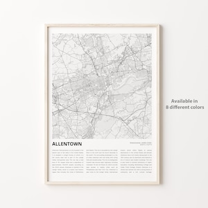 Allentown Map Print, Allentown Travel Map, Allentown Wall Decor Art, Allentown Pennsylvania, Housewarming Gift Personalized Map poster print