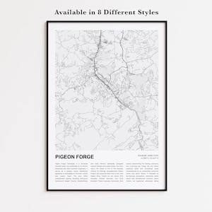 Pigeon Forge Map Print, Pigeon Forge Travel Map, Pigeon Forge Wall Decor Art, Pigeon Forge Tennessee, Housewarming Gift