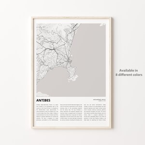 Impression de carte d'Antibes, carte de voyage d'Antibes, art déco murale Antibes, Antibes Alpes-Maritimes, cadeau de pendaison de crémaillère