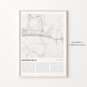 Agoura Hills kaart afdrukken, Agoura Hills reiskaart, Agoura Hills muur decor kunst, Agoura Hills Californië, housewarming cadeau kaart poster