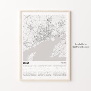 Brest Map Print, Brest Travel Map, Brest Wall Decor Art, Brest Finistère, Housewarming Gift