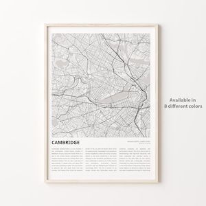 Cambridge Map Print, Cambridge Travel Map, Cambridge Wall Decor Art, Cambridge Massachusetts, Housewarming Gift