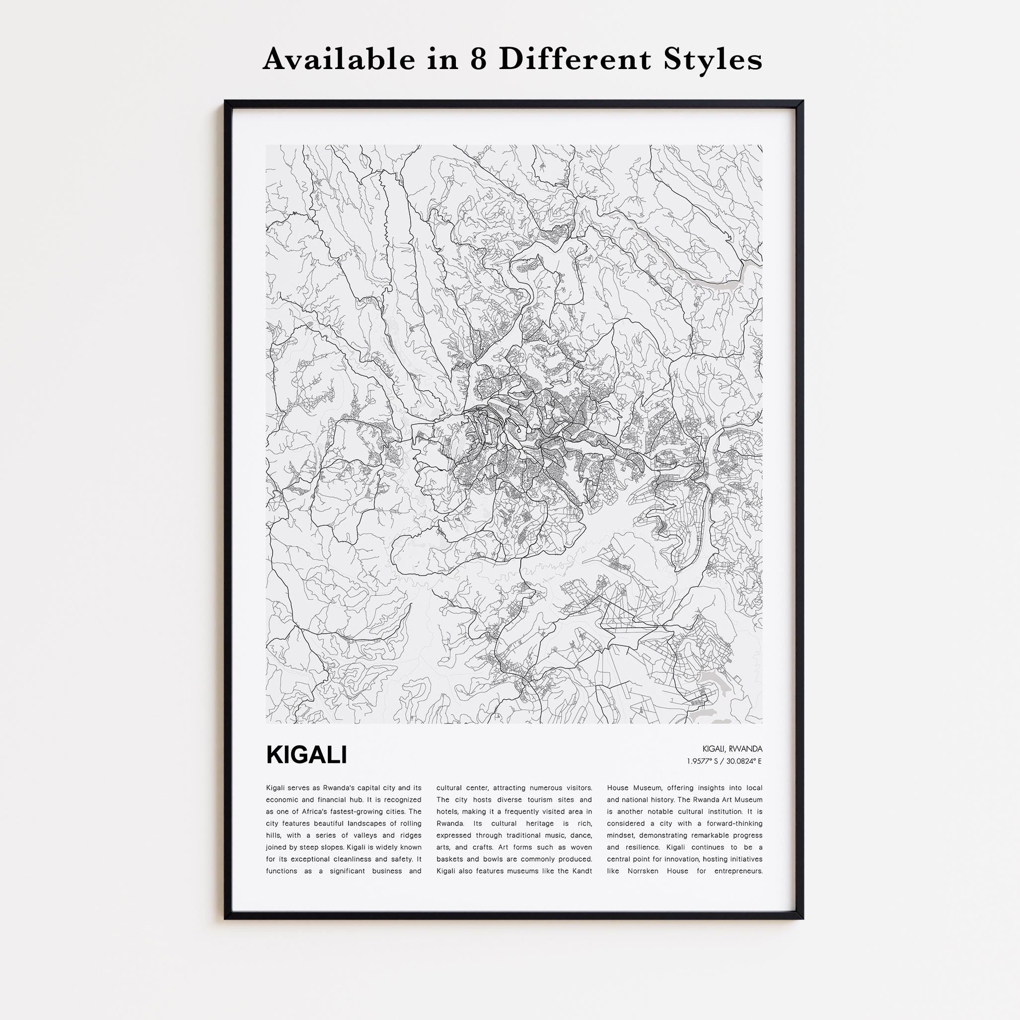 Kigali Map Print, Kigali Travel Map, Kigali Wall Decor Art, Kigali ...