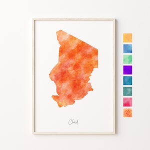 Carte aquarelle du Tchad, impression pastel du Tchad, art minimal du Tchad, art mural du Tchad, impression de carte du Tchad, cadeau de pendaison de crémaillère, impression de carte du pays du Tchad