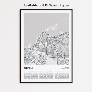 Mapa de Trípoli para imprimir, Mapa turístico de Trípoli, Arte decorativa de parede de Trípoli, Trípoli, Presente de boas-vindas